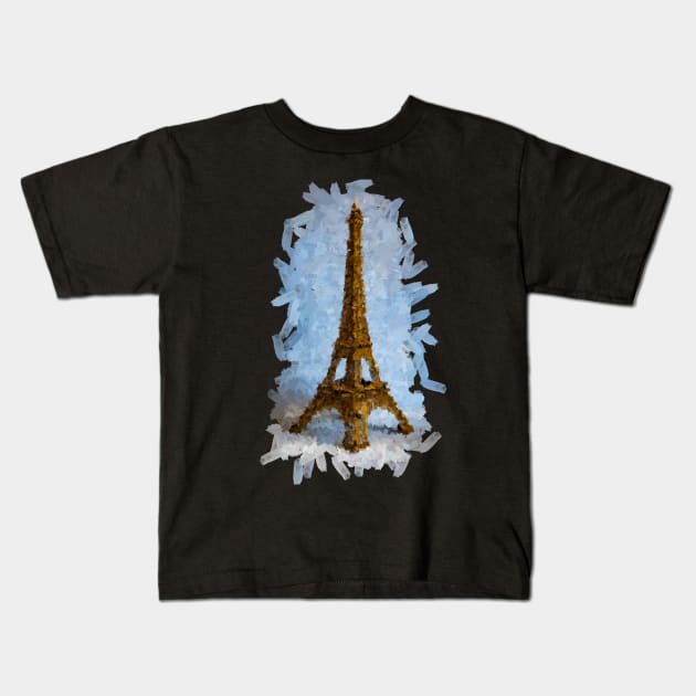 Minimal Eiffel tower oil painting Kids T-Shirt by DigitPaint